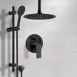 Remer SFR95 Matte Black Shower Set With Rain Ceiling Shower Head and Hand Shower
